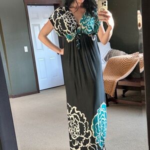 Floral Maxi Dress in Black and Blue